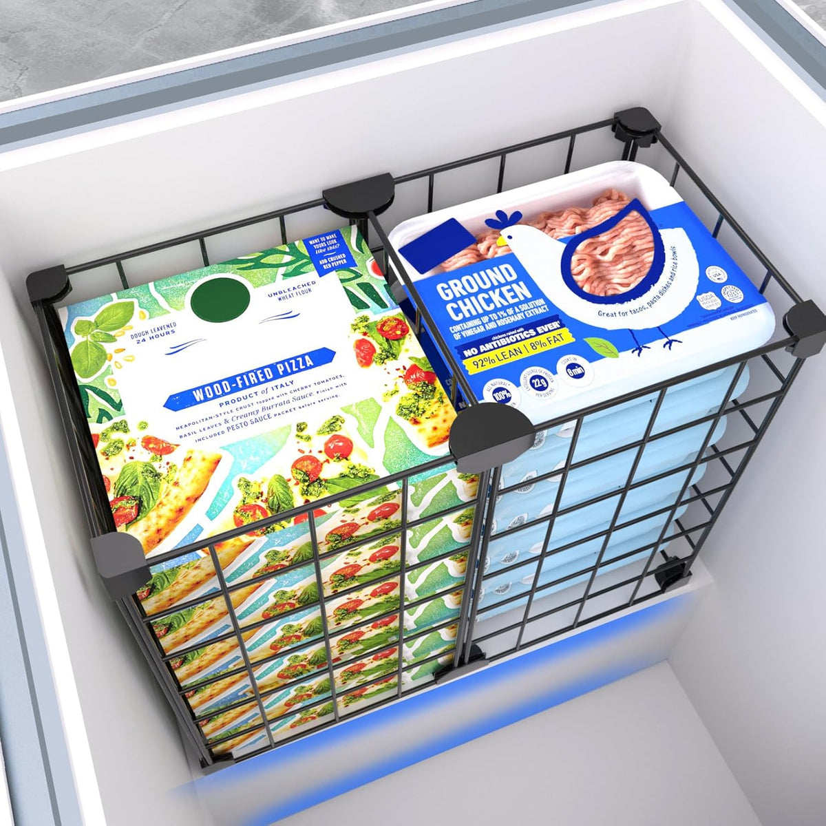 Freezer Organizer Bins, Freezer Dividers for Deep Chest Freezer Compressor Area, Black Wire Basket Shelf for Food Storage Kitchen Refrigerator Organization (Small-14.8“ x 7.7” x 12.6")