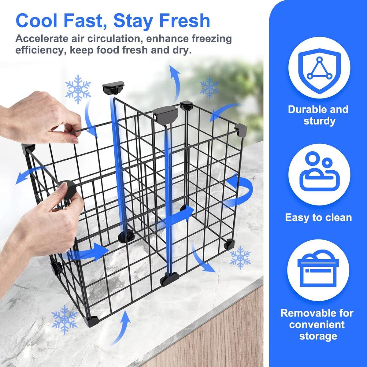 Freezer Organizer Bins, Freezer Dividers for Deep Chest Freezer Compressor Area, Black Wire Basket Shelf for Food Storage Kitchen Refrigerator Organization (Small-14.8“ x 7.7” x 12.6")