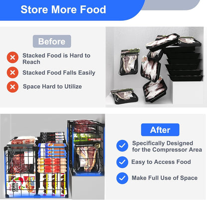 Freezer Organizer Bins, Freezer Dividers for Deep Chest Freezer Compressor Area, Black Wire Basket Shelf for Food Storage Kitchen Refrigerator Organization (Small-14.8“ x 7.7” x 12.6")
