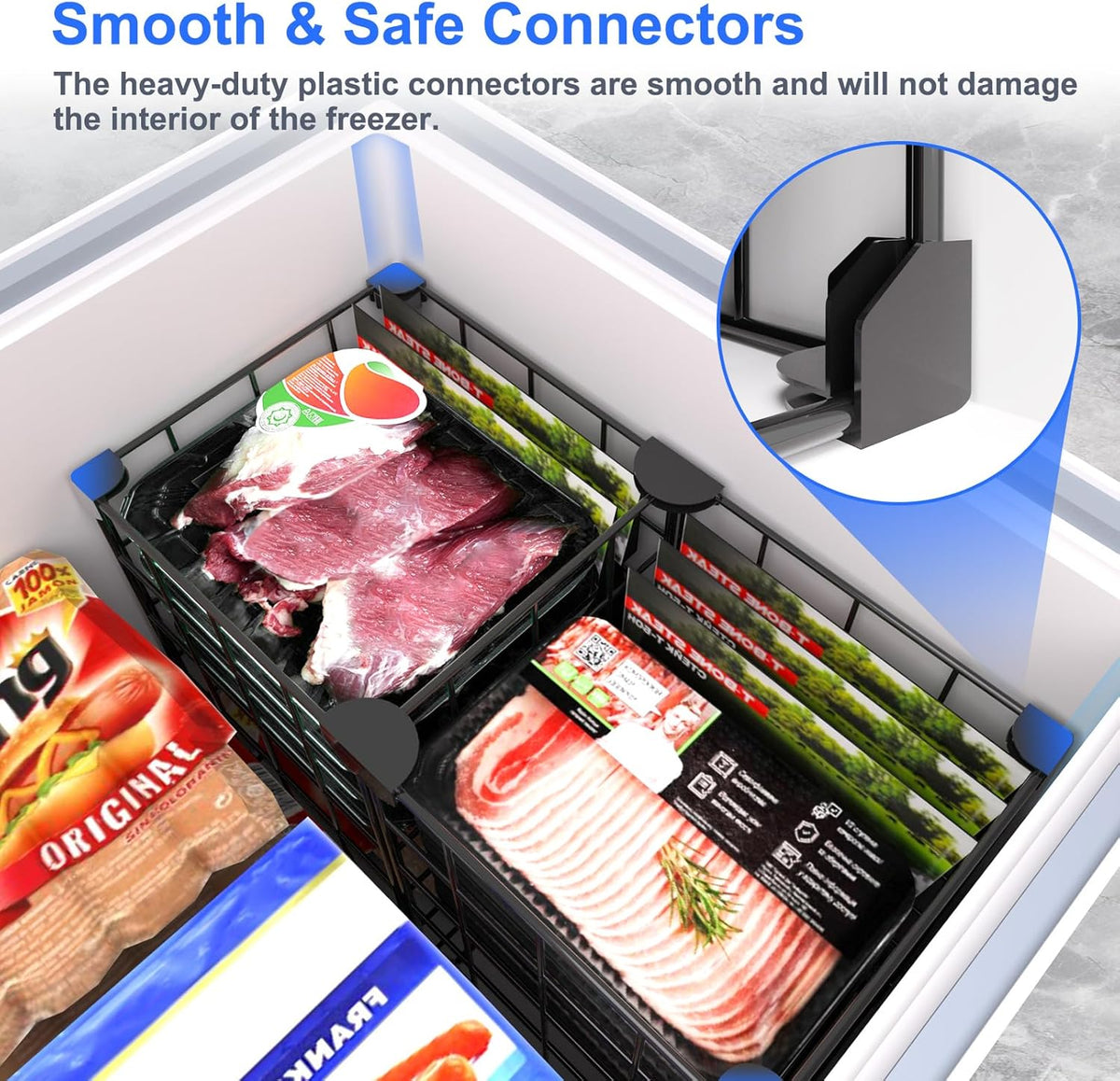 Freezer Organizer Bins, Freezer Dividers for Deep Chest Freezer Compressor Area, Black Wire Basket Shelf for Food Storage Kitchen Refrigerator Organization (Small-14.8“ x 7.7” x 12.6")