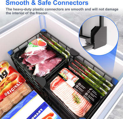 Freezer Organizer Bins, Freezer Dividers for Deep Chest Freezer Compressor Area, Black Wire Basket Shelf for Food Storage Kitchen Refrigerator Organization (Small-14.8“ x 7.7” x 12.6")