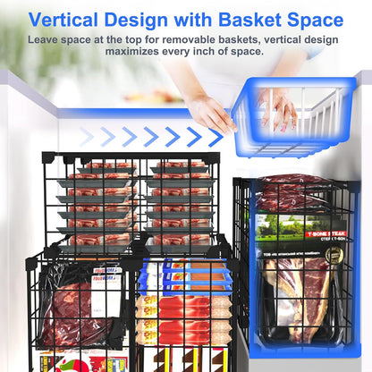 Freezer Organizer Bins, Freezer Dividers for Deep Chest Freezer Compressor Area, Black Wire Basket Shelf for Food Storage Kitchen Refrigerator Organization (Small-14.8“ x 7.7” x 12.6")