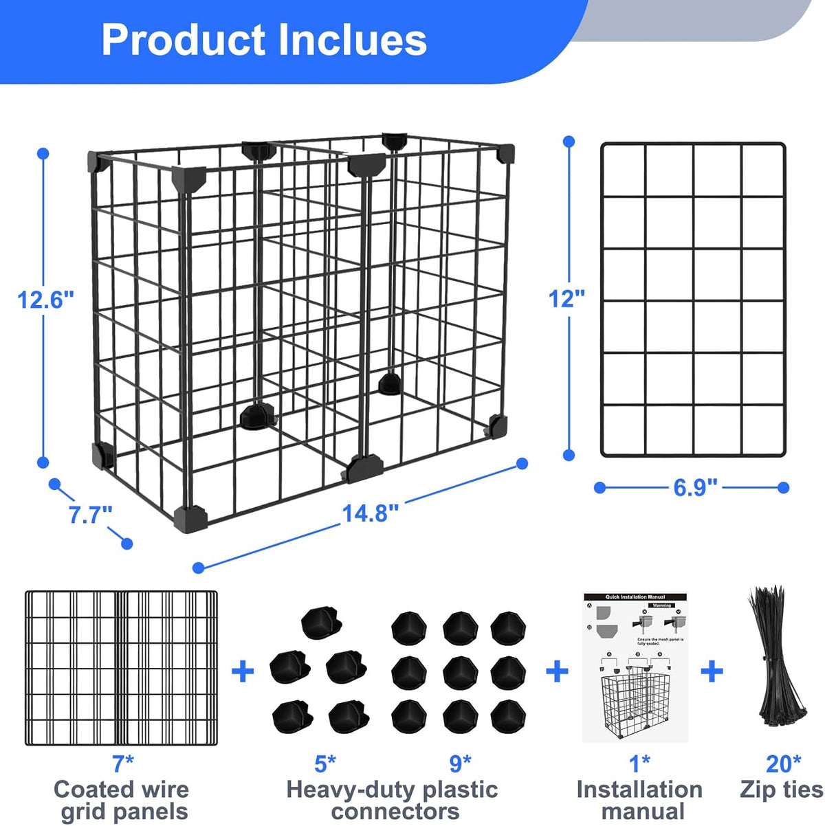 Freezer Organizer Bins, Freezer Dividers for Deep Chest Freezer Compressor Area, Black Wire Basket Shelf for Food Storage Kitchen Refrigerator Organization (Small-14.8“ x 7.7” x 12.6")