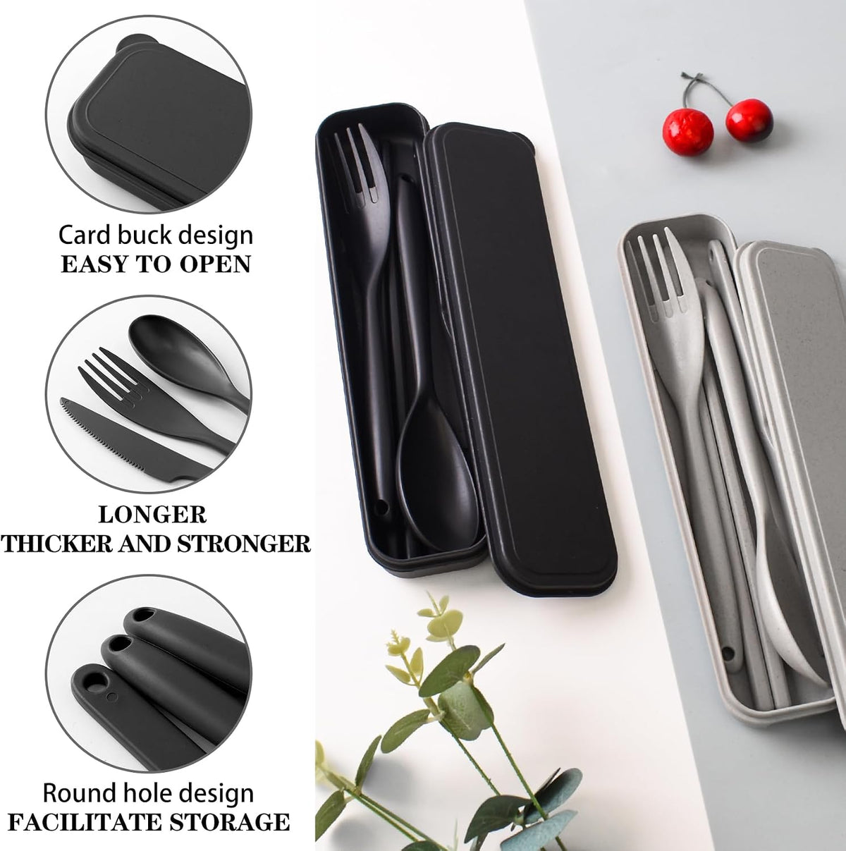 2 Sets Large Reusable Utensils Set with Case, Portable Cutlery Sets