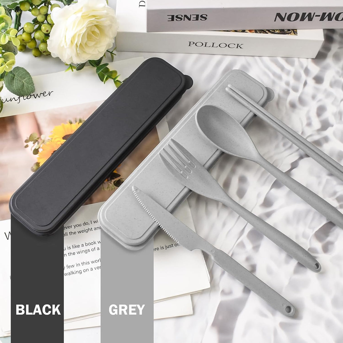2 Sets Large Reusable Utensils Set with Case, Portable Cutlery Sets