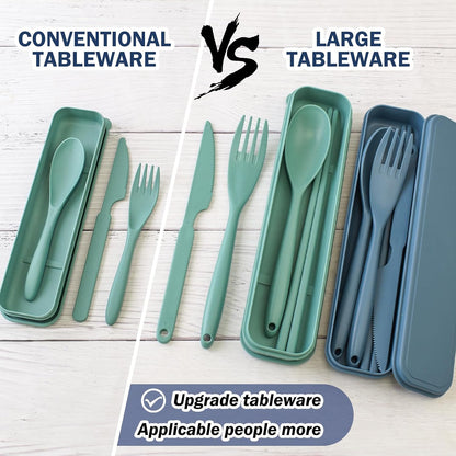 2 Sets Large Reusable Utensils Set with Case, Portable Cutlery Sets