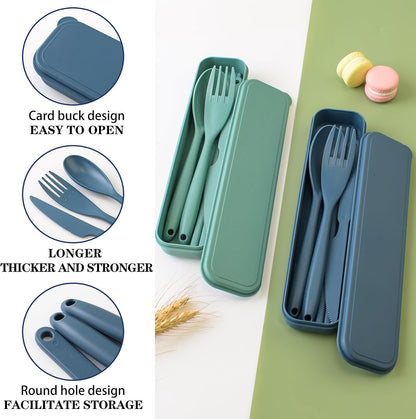 2 Sets Large Reusable Utensils Set with Case, Portable Cutlery Sets