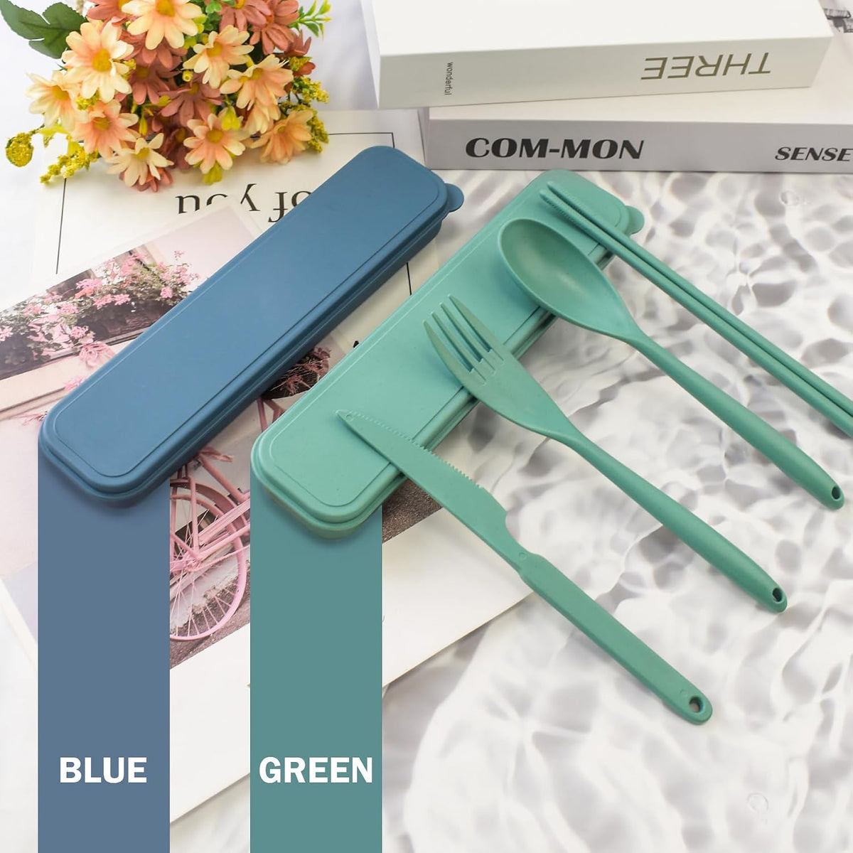 2 Sets Large Reusable Utensils Set with Case, Portable Cutlery Sets