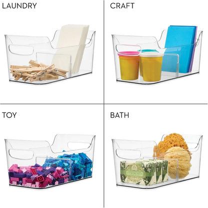 Divided Fridge Organizer Bin with Handles, Clear | Refrigerator or Freezer Bin