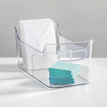 Divided Fridge Organizer Bin with Handles, Clear | Refrigerator or Freezer Bin
