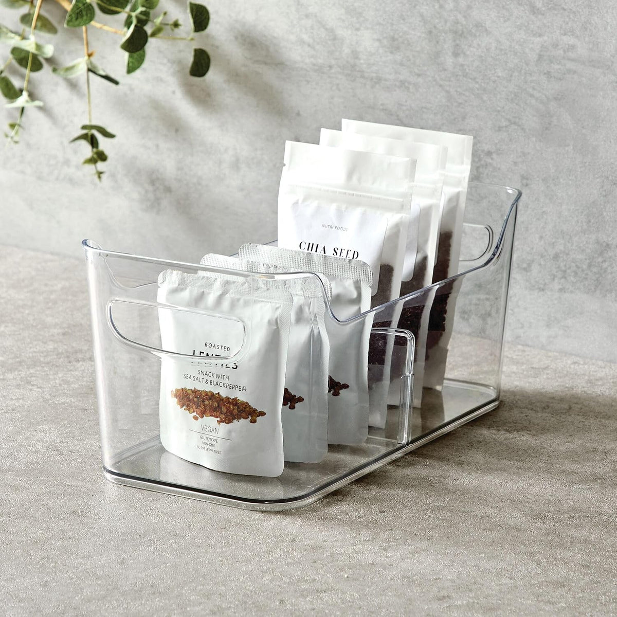 Divided Fridge Organizer Bin with Handles, Clear | Refrigerator or Freezer Bin
