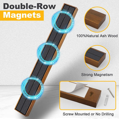 Magnetic Knife Holder Wood, 10" Knife Magnetic Strip No Drill Adhesive Knife Magnet Block, Wooden Magnetic Knife Holder for Wall Mount Fridge Refrigerator Kitchen Knife Bar Utensils Tools Organizer