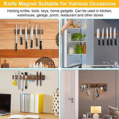Magnetic Knife Holder Wood, 10" Knife Magnetic Strip No Drill Adhesive Knife Magnet Block, Wooden Magnetic Knife Holder for Wall Mount Fridge Refrigerator Kitchen Knife Bar Utensils Tools Organizer