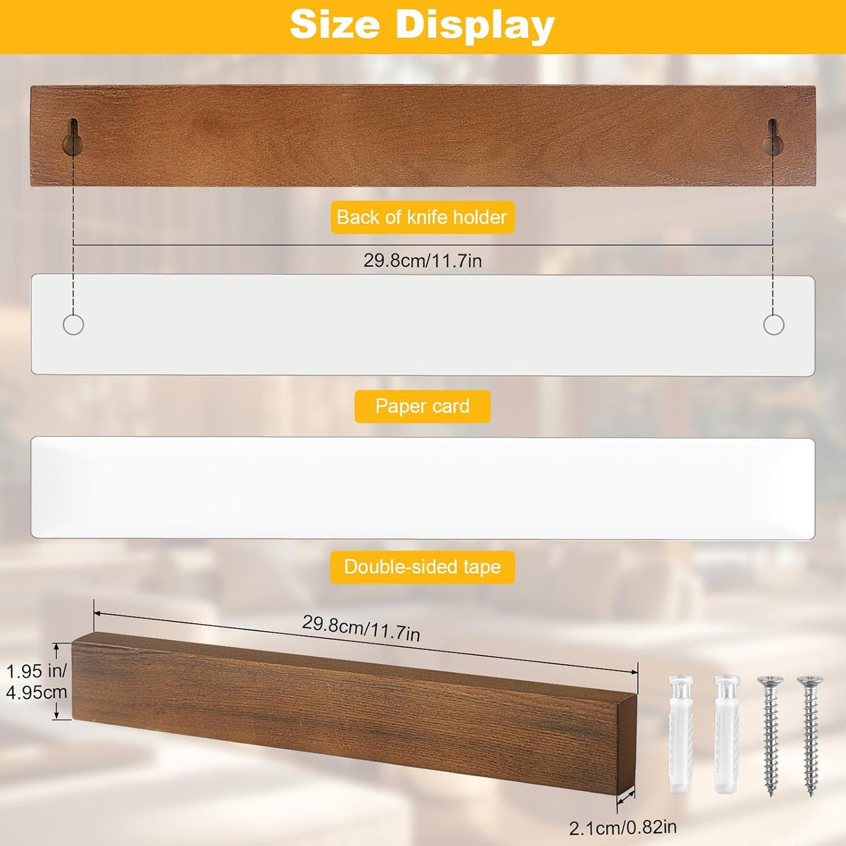 Magnetic Knife Holder Wood, 10" Knife Magnetic Strip No Drill Adhesive Knife Magnet Block, Wooden Magnetic Knife Holder for Wall Mount Fridge Refrigerator Kitchen Knife Bar Utensils Tools Organizer