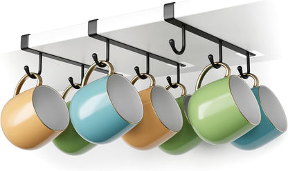 Coffee Mug Holder Under Cabinet Only Fits Shelves up to 3/4" Thick, Clip-On Coffee Cup Holder Pack of 3, No Drilling Free Damage