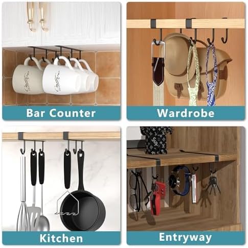 Coffee Mug Holder Under Cabinet Only Fits Shelves up to 3/4" Thick, Clip-On Coffee Cup Holder Pack of 3, No Drilling Free Damage