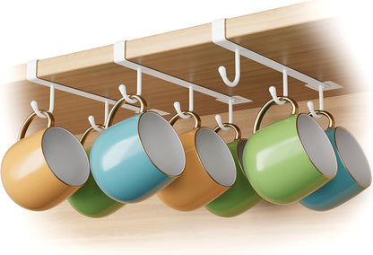 Coffee Mug Holder Under Cabinet Only Fits Shelves up to 3/4" Thick, Clip-On Coffee Cup Holder Pack of 3, No Drilling Free Damage