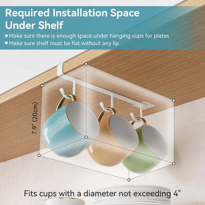 Coffee Mug Holder Under Cabinet Only Fits Shelves up to 3/4" Thick, Clip-On Coffee Cup Holder Pack of 3, No Drilling Free Damage