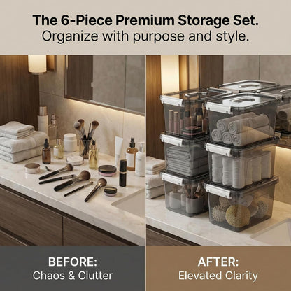 6 Quart Clear Storage Latch Box/Bins, 6-Pack Plastic Container with Latches and Lid