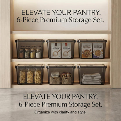 6 Quart Clear Storage Latch Box/Bins, 6-Pack Plastic Container with Latches and Lid