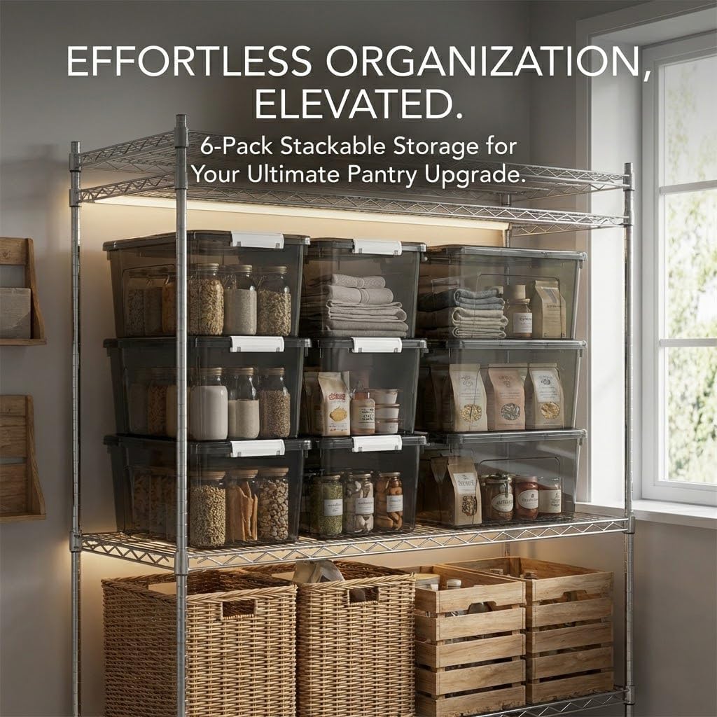 6 Quart Clear Storage Latch Box/Bins, 6-Pack Plastic Container with Latches and Lid
