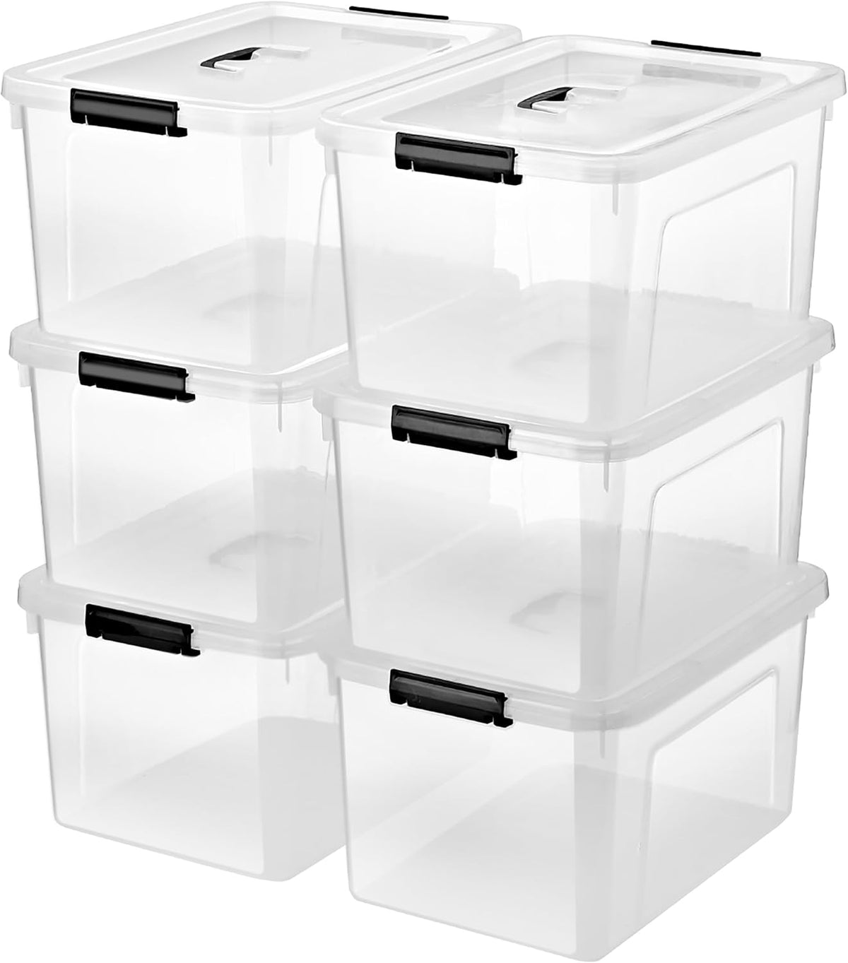 6 Quart Clear Storage Latch Box/Bins, 6-Pack Plastic Container with Latches and Lid