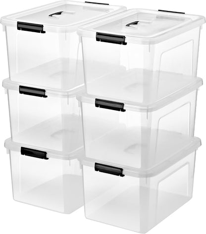 6 Quart Clear Storage Latch Box/Bins, 6-Pack Plastic Container with Latches and Lid