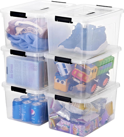 6 Quart Clear Storage Latch Box/Bins, 6-Pack Plastic Container with Latches and Lid