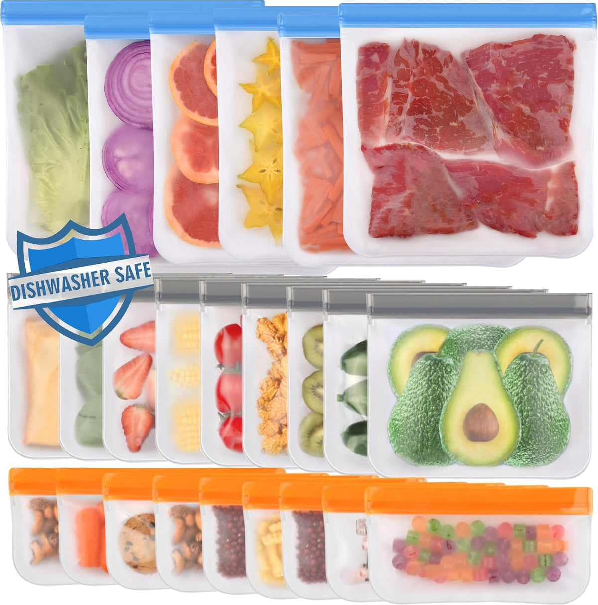 Reusable Freezer Bags Dishwasher Safe, Food Storage Bags