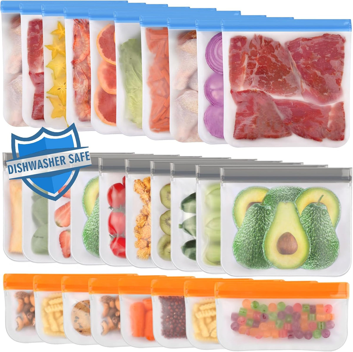 Reusable Freezer Bags Dishwasher Safe, Food Storage Bags