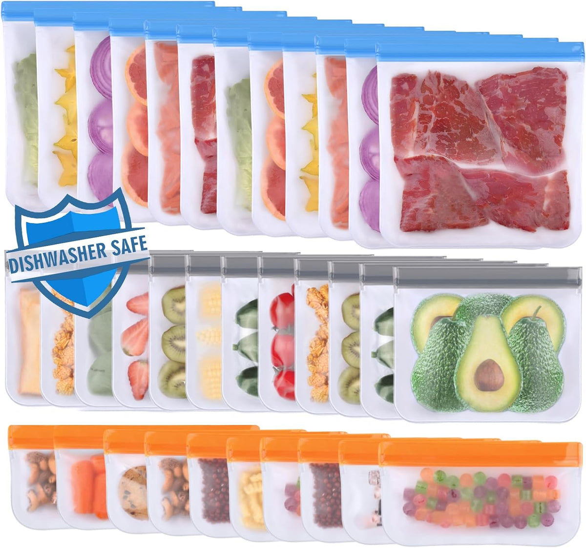 Reusable Freezer Bags Dishwasher Safe, Food Storage Bags