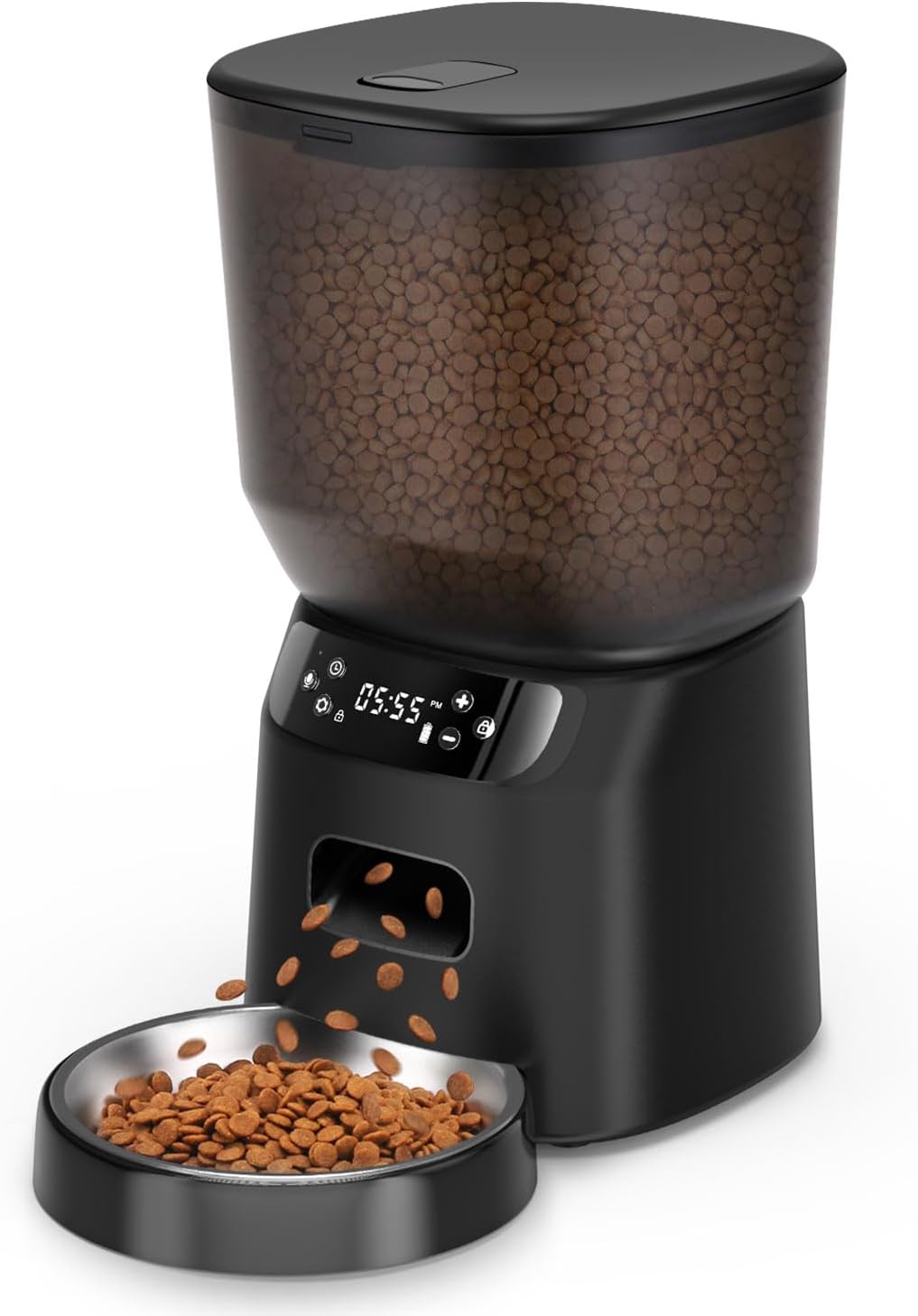 Automatic Cat Feeder, Cat Food Dispenser with Stainless Steel Bowl, Timed Portion Control 20 Portions 6 Meals Per Day, Voice Recorder, Dual Power Supply for Small Dogs