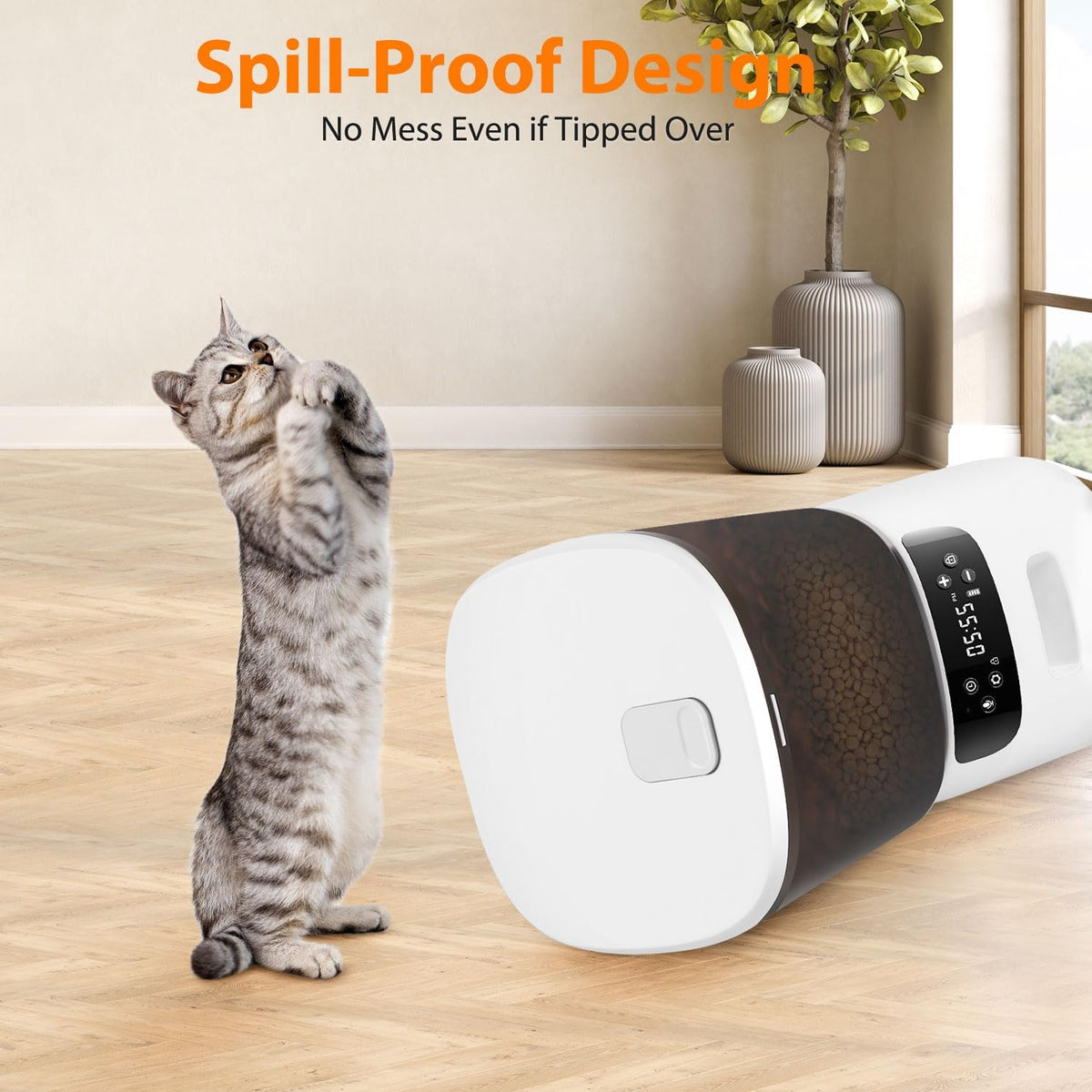 Automatic Cat Feeder, Cat Food Dispenser with Stainless Steel Bowl, Timed Portion Control 20 Portions 6 Meals Per Day, Voice Recorder, Dual Power Supply for Small Dogs