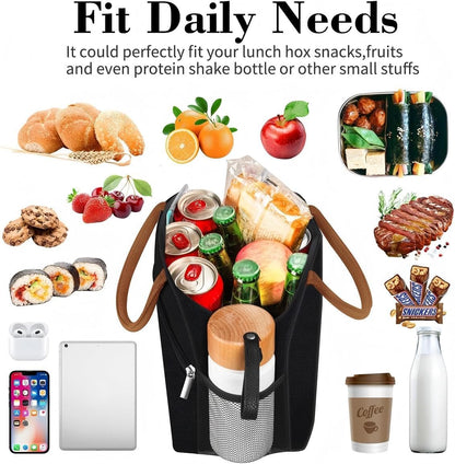 Lunch Box Lunch Bag for Women Men,Reusable Cute Lunch Pail bag,Leakproof,Insulated LunchBox Tote Compact 10L, Cooler Lunch Container for Work Travel Office (Black) - Colors A
