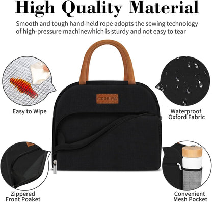 Lunch Box Lunch Bag for Women Men,Reusable Cute Lunch Pail bag,Leakproof,Insulated LunchBox Tote Compact 10L, Cooler Lunch Container for Work Travel Office (Black) - Colors A