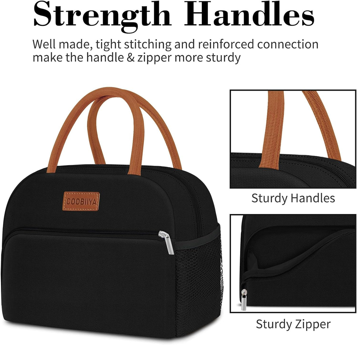Lunch Box Lunch Bag for Women Men,Reusable Cute Lunch Pail bag,Leakproof,Insulated LunchBox Tote Compact 10L, Cooler Lunch Container for Work Travel Office (Black) - Colors A