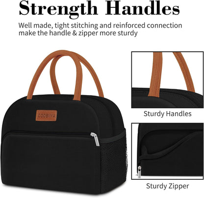 Lunch Box Lunch Bag for Women Men,Reusable Cute Lunch Pail bag,Leakproof,Insulated LunchBox Tote Compact 10L, Cooler Lunch Container for Work Travel Office (Black) - Colors A