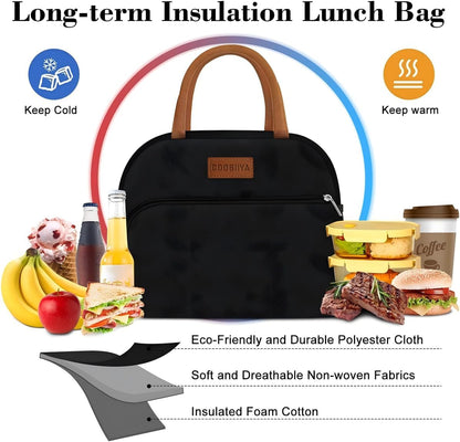 Lunch Box Lunch Bag for Women Men,Reusable Cute Lunch Pail bag,Leakproof,Insulated LunchBox Tote Compact 10L, Cooler Lunch Container for Work Travel Office (Black) - Colors A
