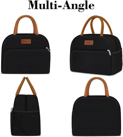 Lunch Box Lunch Bag for Women Men,Reusable Cute Lunch Pail bag,Leakproof,Insulated LunchBox Tote Compact 10L, Cooler Lunch Container for Work Travel Office (Black) - Colors A