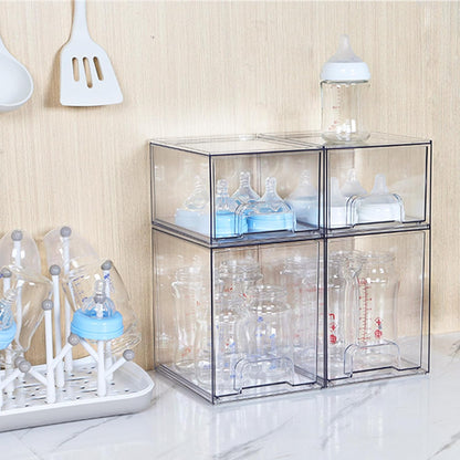 Clear Stackable Storage Drawers, Wide Plastic Organizers | Clear Pull-Out Plastic Drawers, Stackable Design for Makeup Palettes, Cosmetics, Beauty Supplies, Vanity, Cabinet and Desk