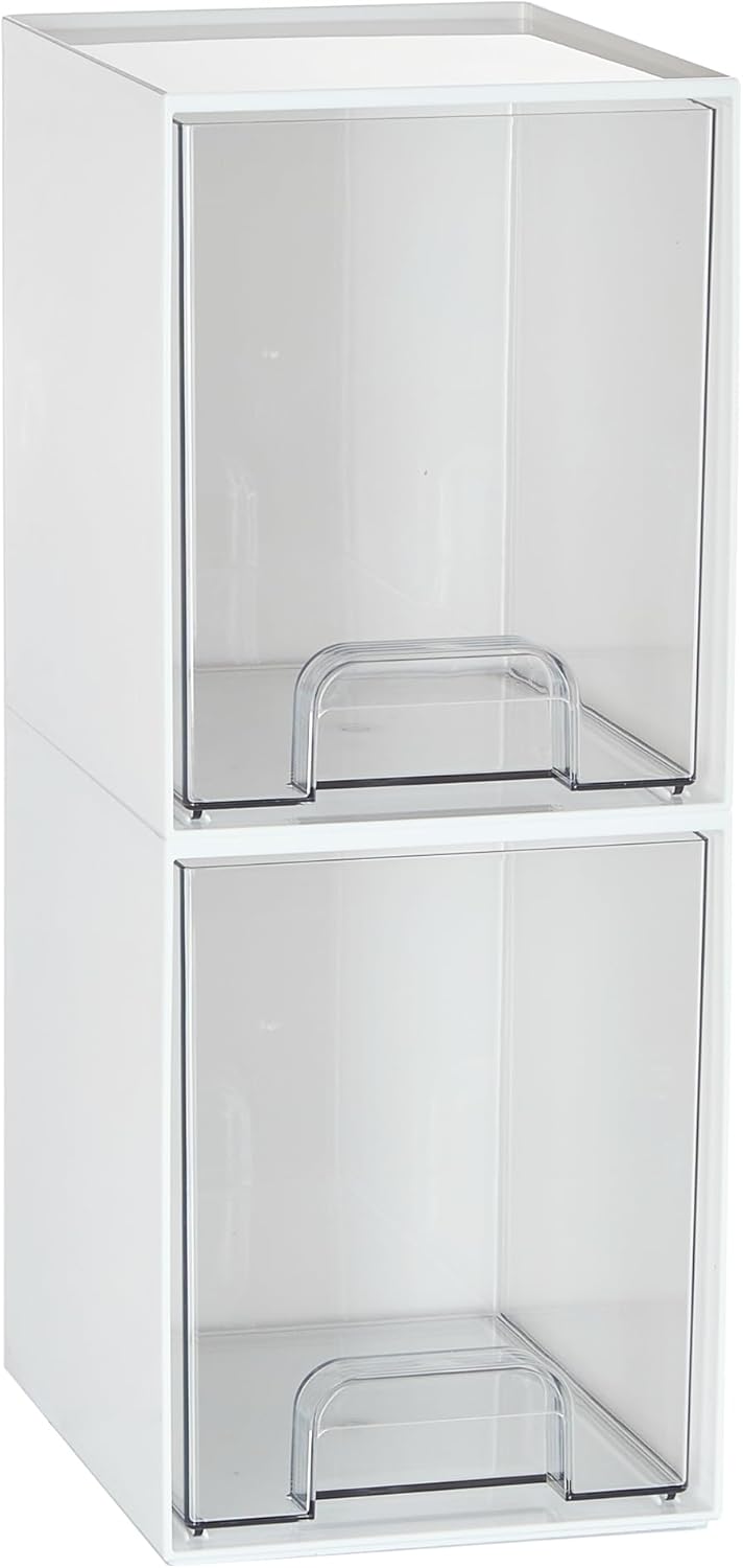 Clear Stackable Storage Drawers, Wide Plastic Organizers | Clear Pull-Out Plastic Drawers, Stackable Design for Makeup Palettes, Cosmetics, Beauty Supplies, Vanity, Cabinet and Desk