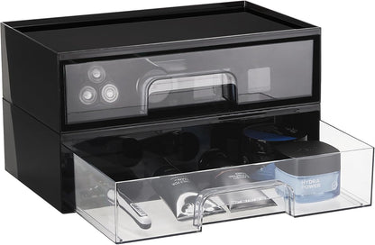 Clear Stackable Storage Drawers, Wide Plastic Organizers | Clear Pull-Out Plastic Drawers, Stackable Design for Makeup Palettes, Cosmetics, Beauty Supplies, Vanity, Cabinet and Desk
