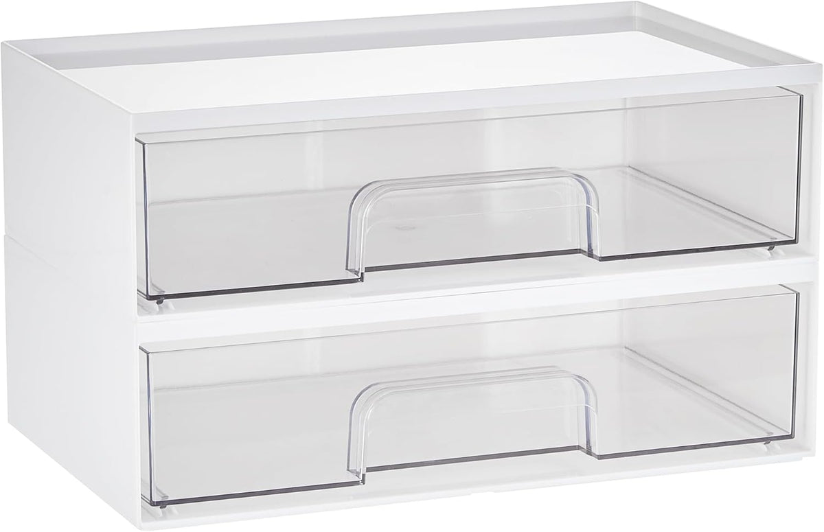 Clear Stackable Storage Drawers, Wide Plastic Organizers | Clear Pull-Out Plastic Drawers, Stackable Design for Makeup Palettes, Cosmetics, Beauty Supplies, Vanity, Cabinet and Desk