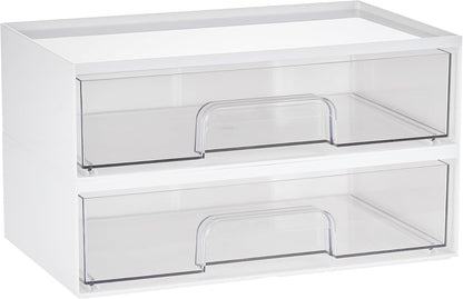 Clear Stackable Storage Drawers, Wide Plastic Organizers | Clear Pull-Out Plastic Drawers, Stackable Design for Makeup Palettes, Cosmetics, Beauty Supplies, Vanity, Cabinet and Desk