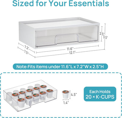 Clear Stackable Storage Drawers, Wide Plastic Organizers | Clear Pull-Out Plastic Drawers, Stackable Design for Makeup Palettes, Cosmetics, Beauty Supplies, Vanity, Cabinet and Desk