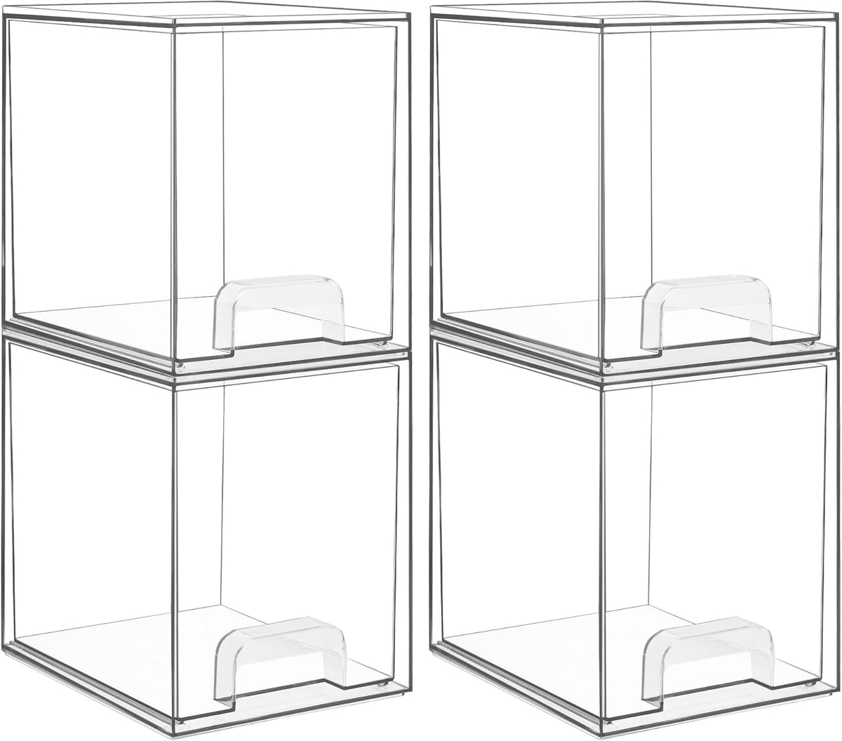 Clear Stackable Storage Drawers, Wide Plastic Organizers | Clear Pull-Out Plastic Drawers, Stackable Design for Makeup Palettes, Cosmetics, Beauty Supplies, Vanity, Cabinet and Desk