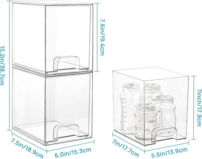 Clear Stackable Storage Drawers, Wide Plastic Organizers | Clear Pull-Out Plastic Drawers, Stackable Design for Makeup Palettes, Cosmetics, Beauty Supplies, Vanity, Cabinet and Desk