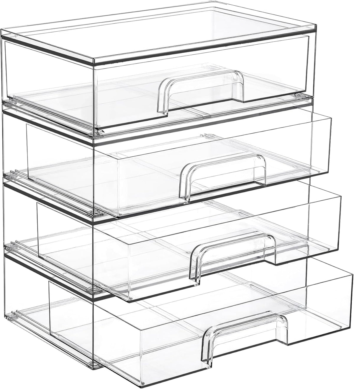 Clear Stackable Storage Drawers, Wide Plastic Organizers | Clear Pull-Out Plastic Drawers, Stackable Design for Makeup Palettes, Cosmetics, Beauty Supplies, Vanity, Cabinet and Desk