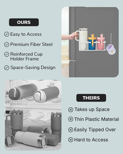Fiber Steel Magnetic Stanley Cup Holder for Fridge – 2-Pack Tumbler & Lid Organizer, Heavy-Duty Water Bottle Storage, Kitchen & Pantry Organizer for Stanley Cup Accessories (Black)