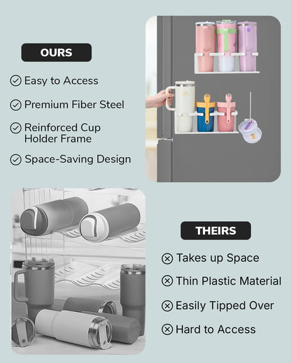 Fiber Steel Magnetic Stanley Cup Holder for Fridge – 2-Pack Tumbler & Lid Organizer, Heavy-Duty Water Bottle Storage, Kitchen & Pantry Organizer for Stanley Cup Accessories (Black)